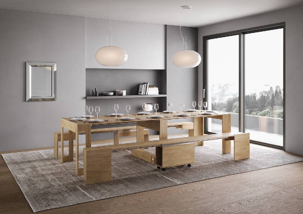 Itamoby Consolle allungabile Evolve con Panca inferiore e superiore Quercia Natura Presa