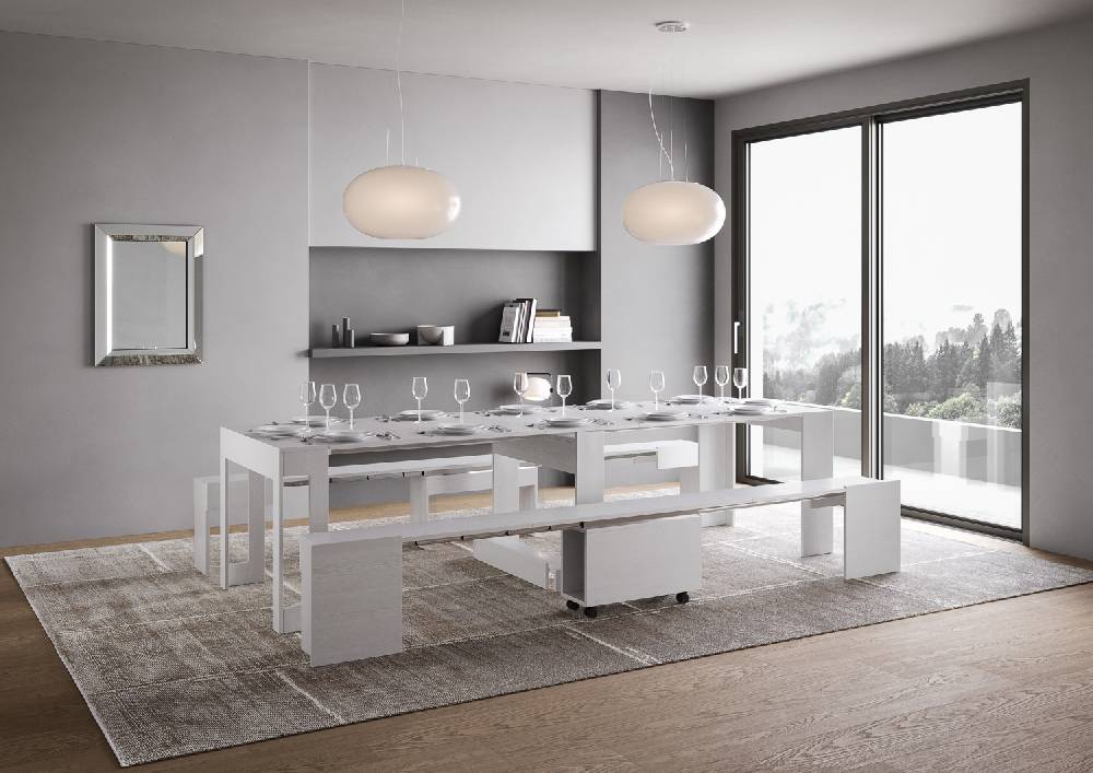 Itamoby Consolle allungabile Evolve con Panca inferiore e superiore Bianco Frassino Sconto