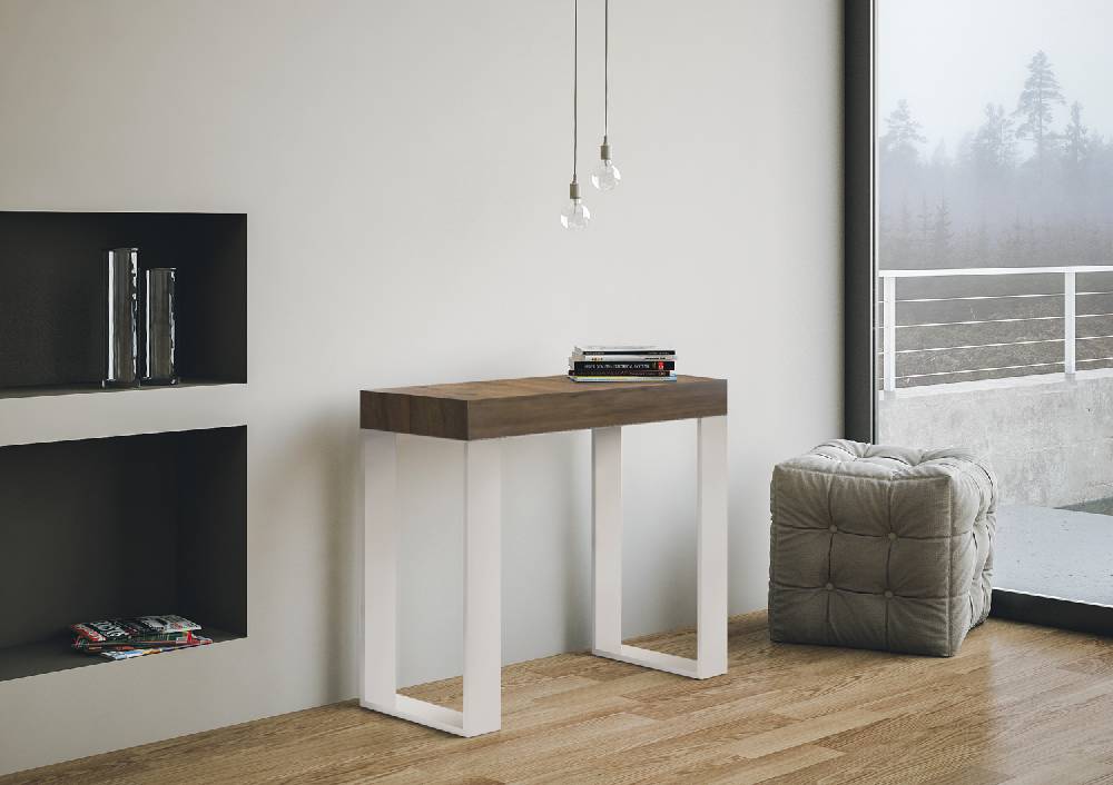 Itamoby Consolle allungabile 90×40/300 cm Tecno Noce telaio Bianco Nuovo