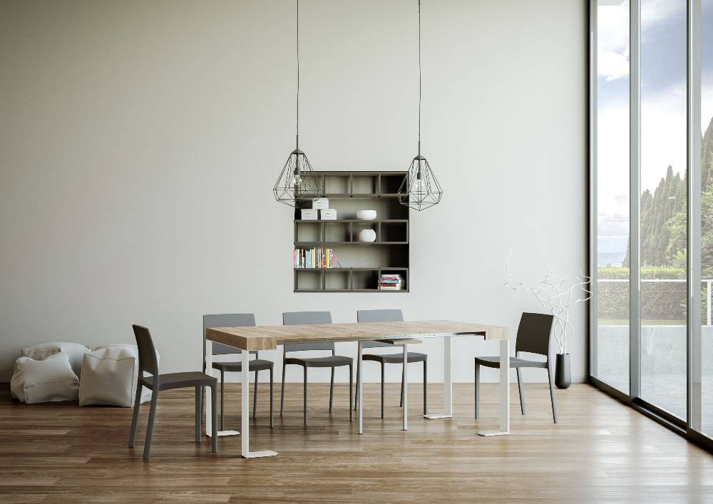 Itamoby Consolle allungabile 90×40/300 cm Tecno Quercia Natura telaio Bianco Qualità