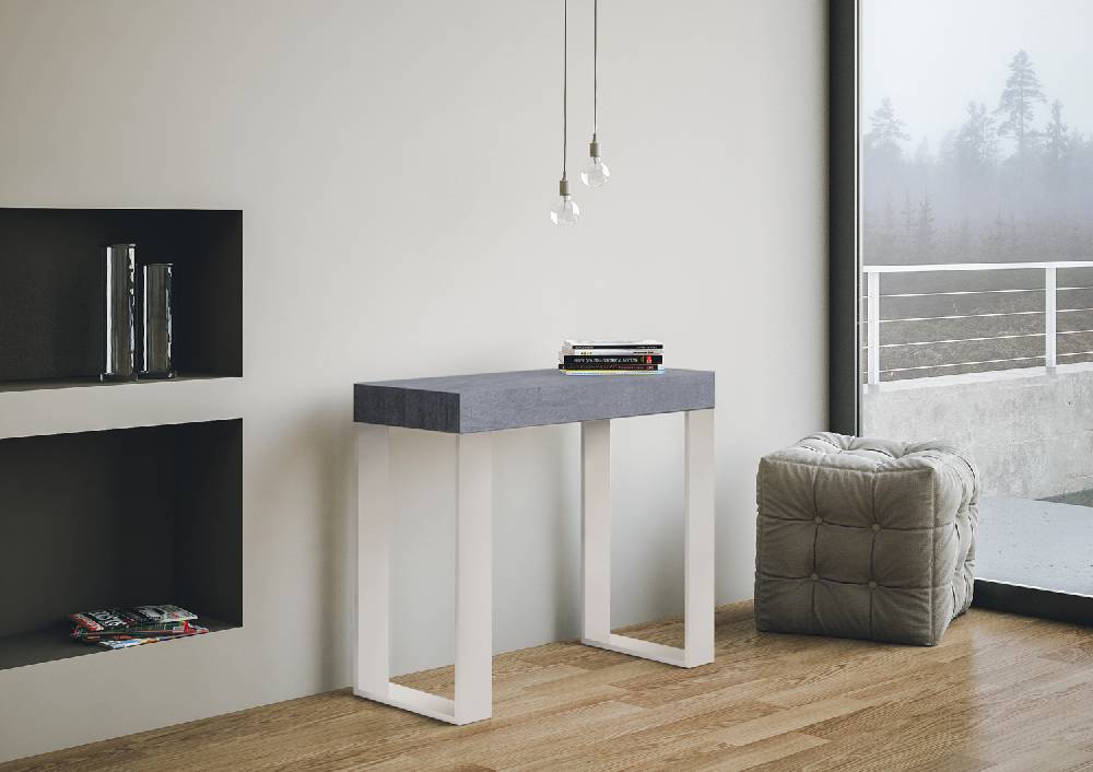 Itamoby Consolle allungabile 90×40/196 cm Tecno Small Cemento telaio Bianco Promozione