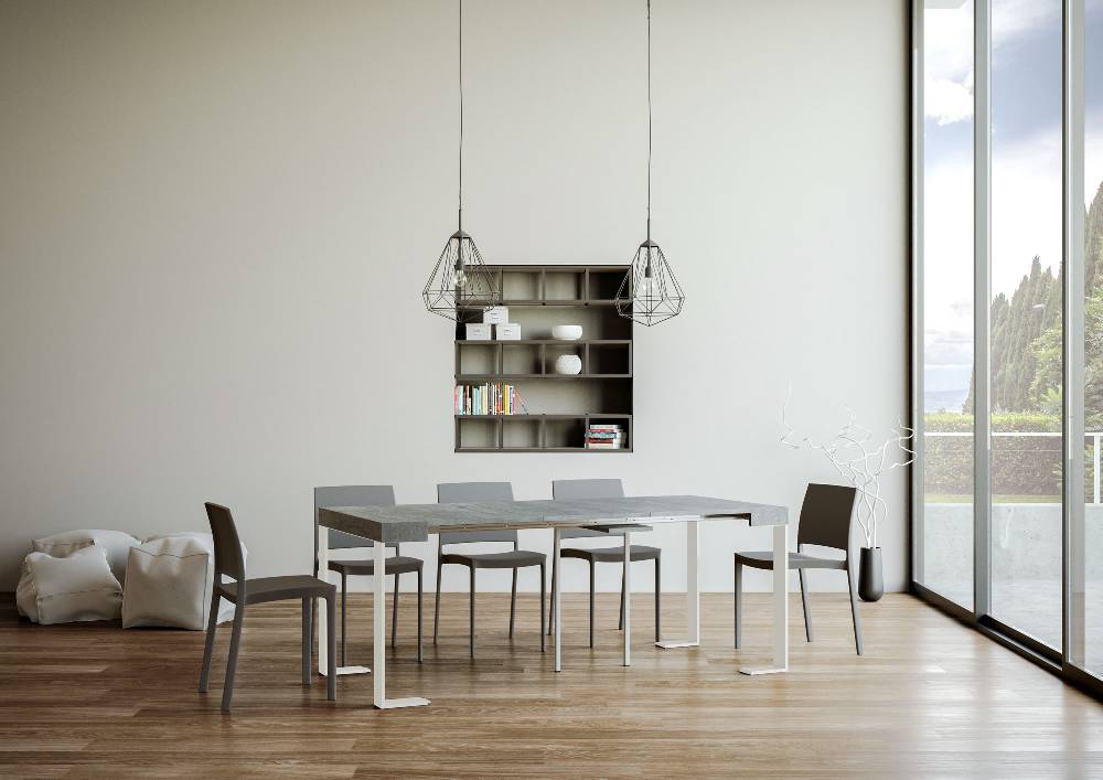 Itamoby Consolle allungabile 90×40/196 cm Tecno Small Cemento telaio Bianco Promozione