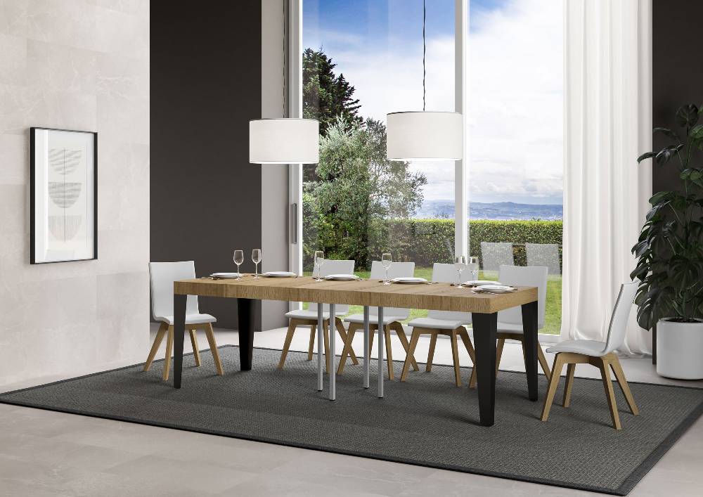 Itamoby Tavolo allungabile 90×90/246 cm Flame Premium Quercia Natura telaio Antracite Vendita Calda