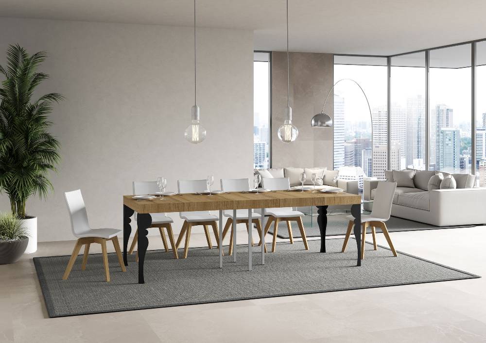 Itamoby Tavolo allungabile 90×90/246 cm Paxon Premium Quercia Natura telaio Antracite Consegna Veloce