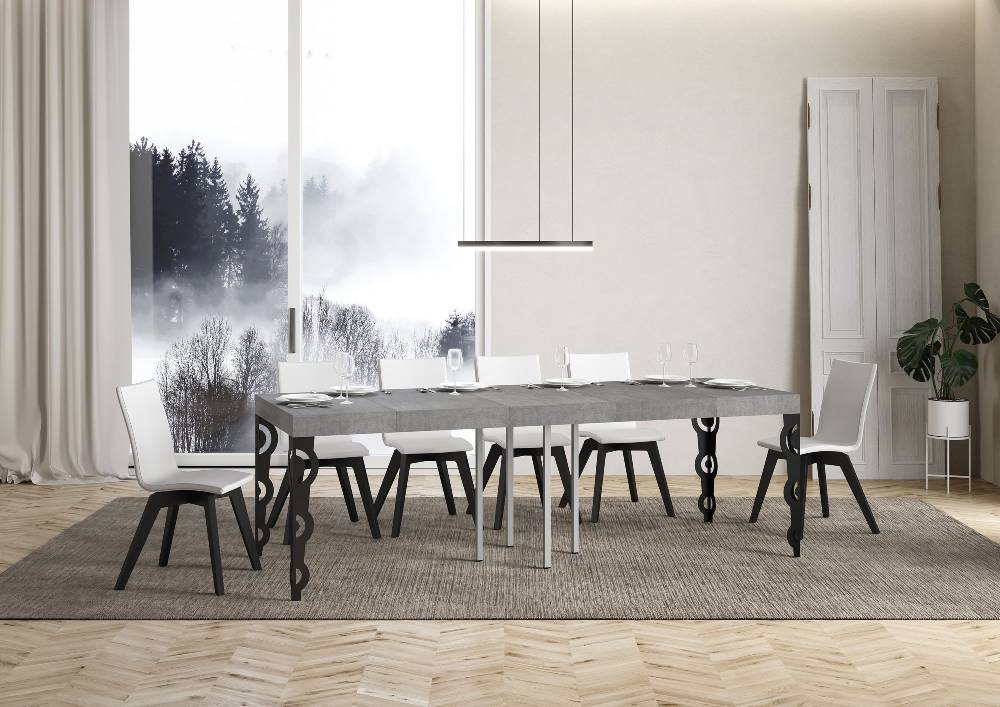Itamoby Tavolo allungabile 90×90/246 cm Karamay Premium Cemento telaio Antracite Italia