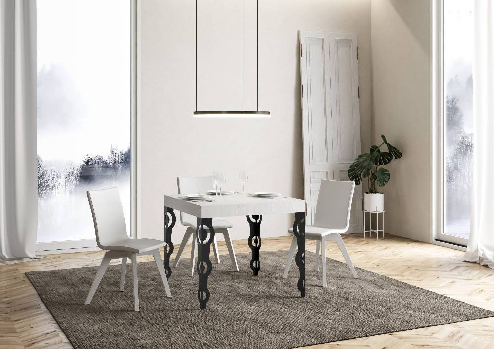 Itamoby Tavolo allungabile 90×90/246 cm Karamay Premium Bianco Frassino telaio Antracite In Linea
