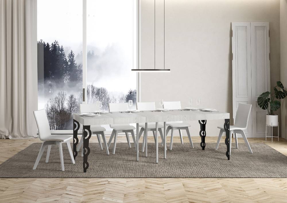 Itamoby Tavolo allungabile 90×90/246 cm Karamay Premium Bianco Frassino telaio Antracite In Linea