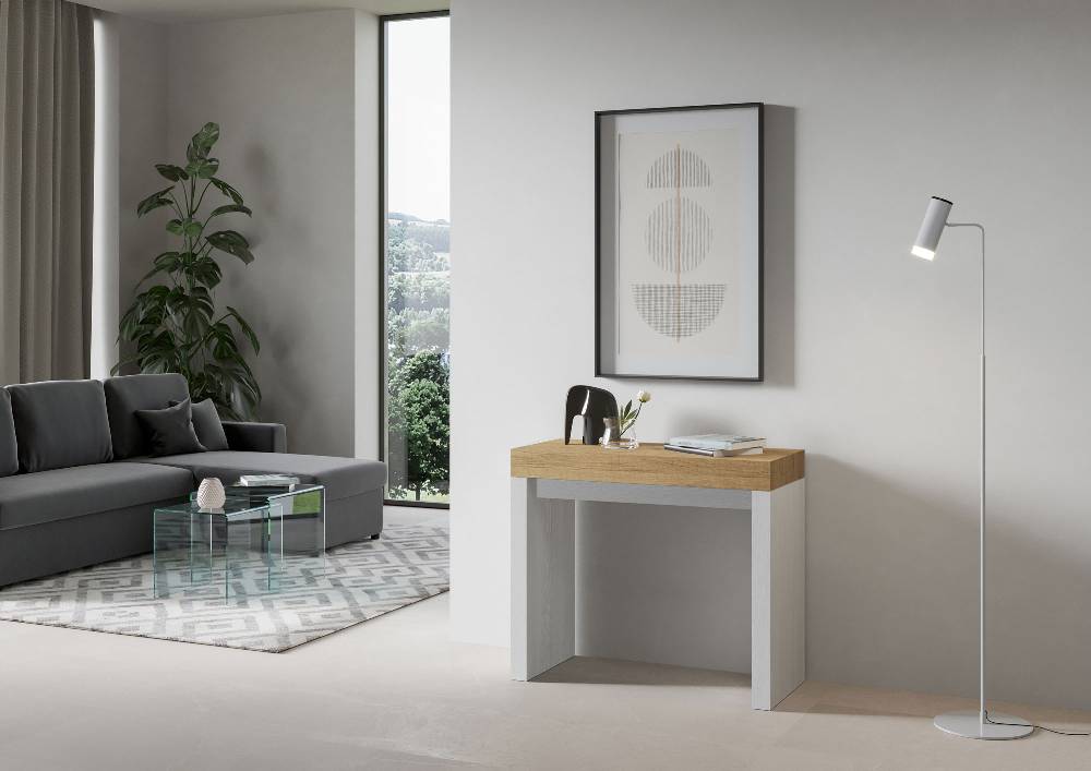Itamoby Consolle Roxell Mix Small Piano Quercia Natura Gambe Bianco Frassino Liquidazione