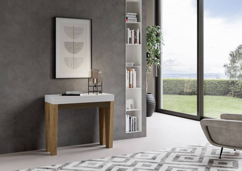 Itamoby Consolle Spimbo Mix Small Piano Bianco Frassino Gambe Quercia Natura Ritorno libero
