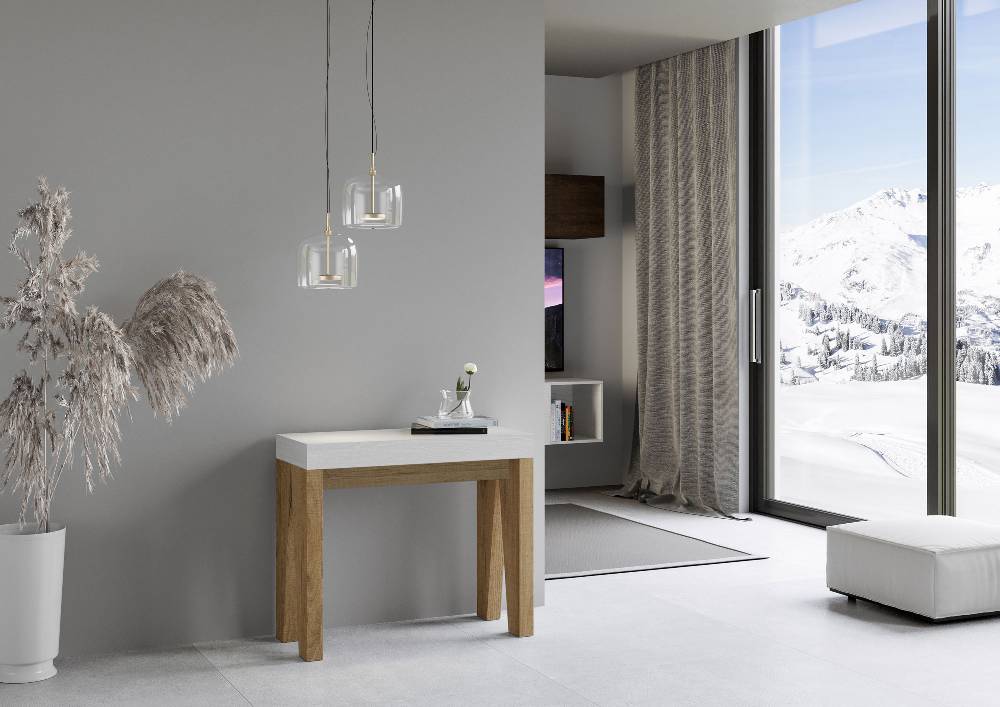Itamoby Consolle Naxy Mix Small Piano Bianco Frassino Gambe Quercia Natura Ultimo giorno