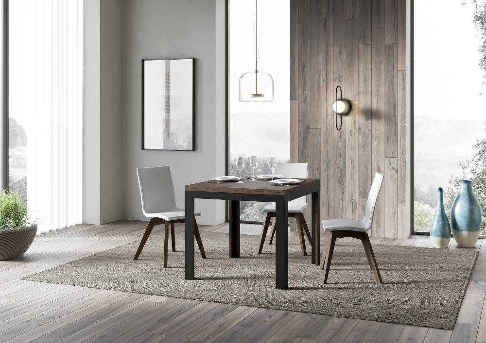 Itamoby Tavolo Linea Libra Noce 90×90 Allungato 90×180 telaio Antracite Nuova