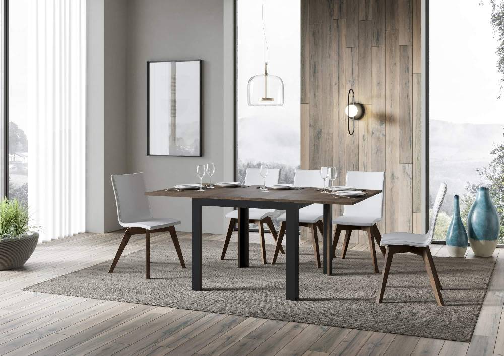 Itamoby Tavolo Linea Libra Noce 90×90 Allungato 90×180 telaio Antracite Nuova