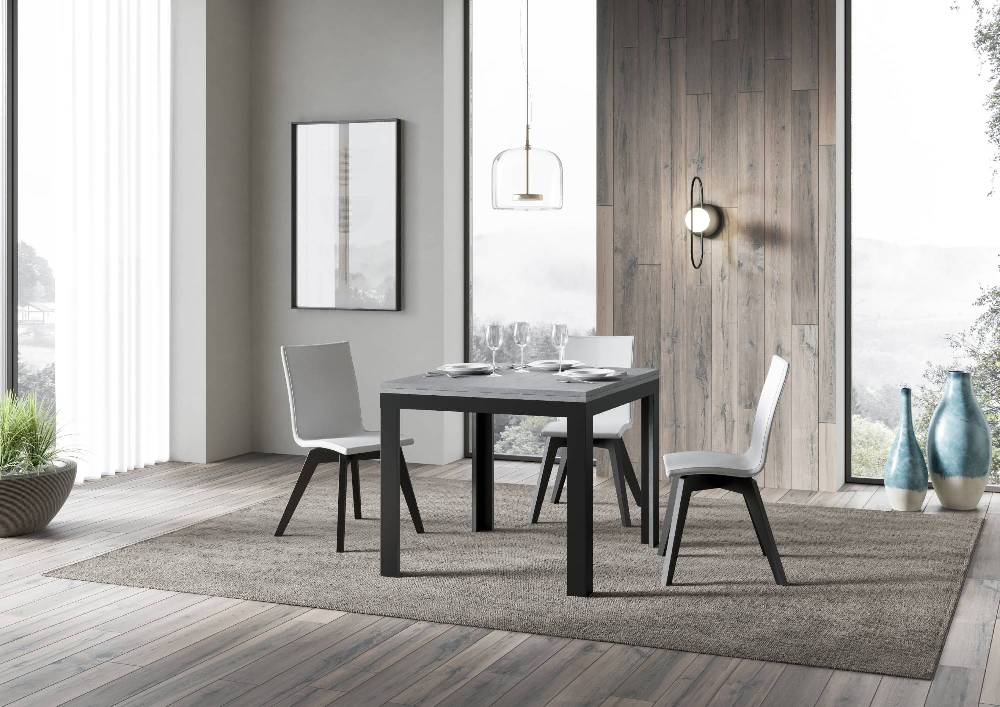 Itamoby Tavolo Linea Libra Cemento 90×90 Allungato 90×180 telaio Antracite Moda