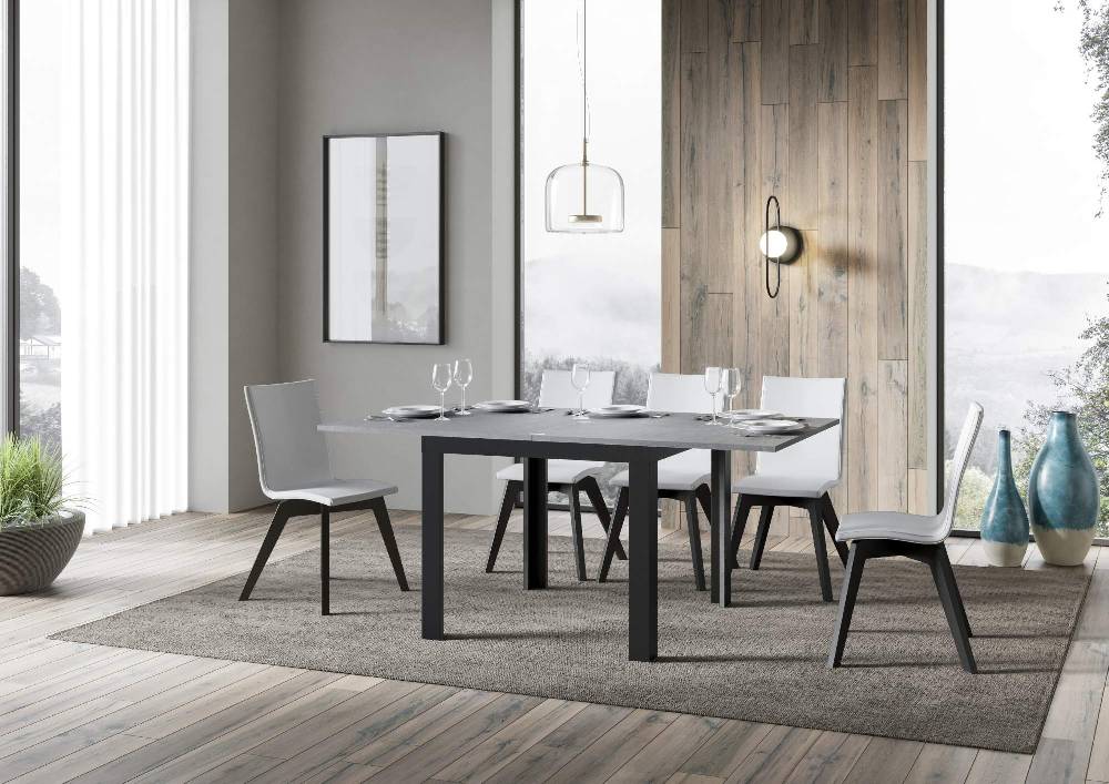 Itamoby Tavolo Linea Libra Cemento 90×90 Allungato 90×180 telaio Antracite Moda