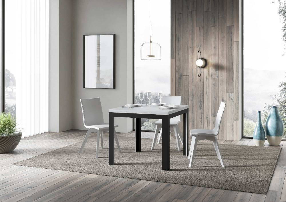 Itamoby Tavolo Linea Libra Bianco Frassino 90×90 Allungato 90×180 telaio Antracite Spedizione gratuita