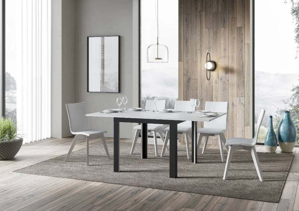 Itamoby Tavolo Linea Libra Bianco Frassino 90×90 Allungato 90×180 telaio Antracite Spedizione gratuita