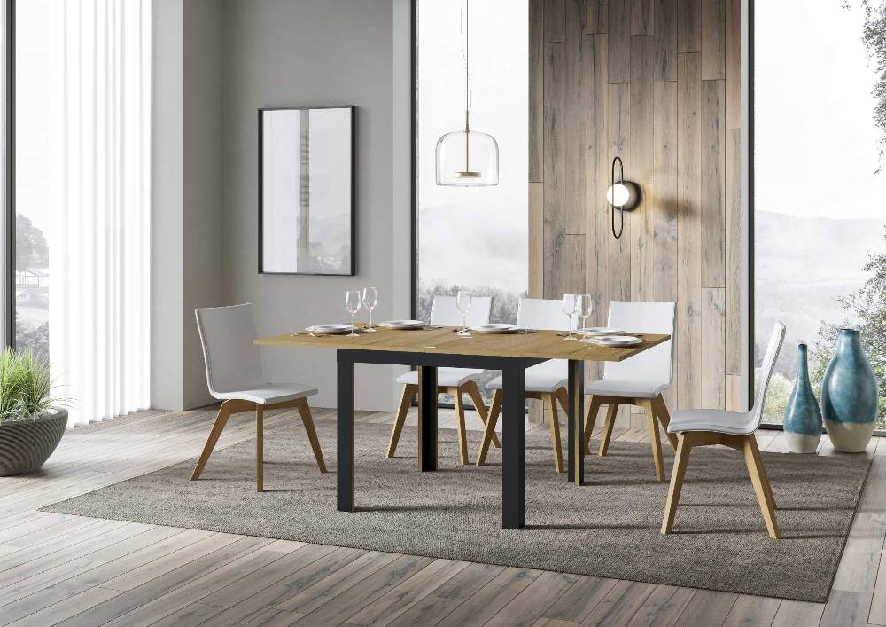 Itamoby Tavolo Linea Libra Quercia Natura 90×90 Allungato 90×180 telaio Antracite Sconto di tempo limitato