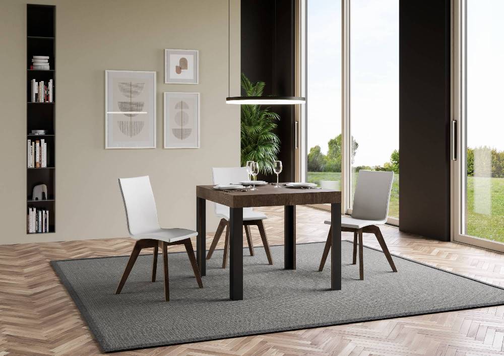 Itamoby Tavolo Linea Allungabile piano Noce 90×90 Allungato 246 telaio Antracite Offerta natalizia