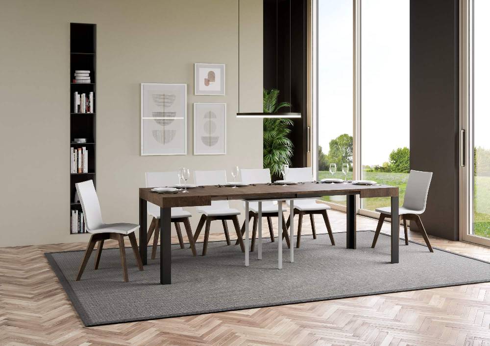 Itamoby Tavolo Linea Allungabile piano Noce 90×90 Allungato 246 telaio Antracite Offerta natalizia