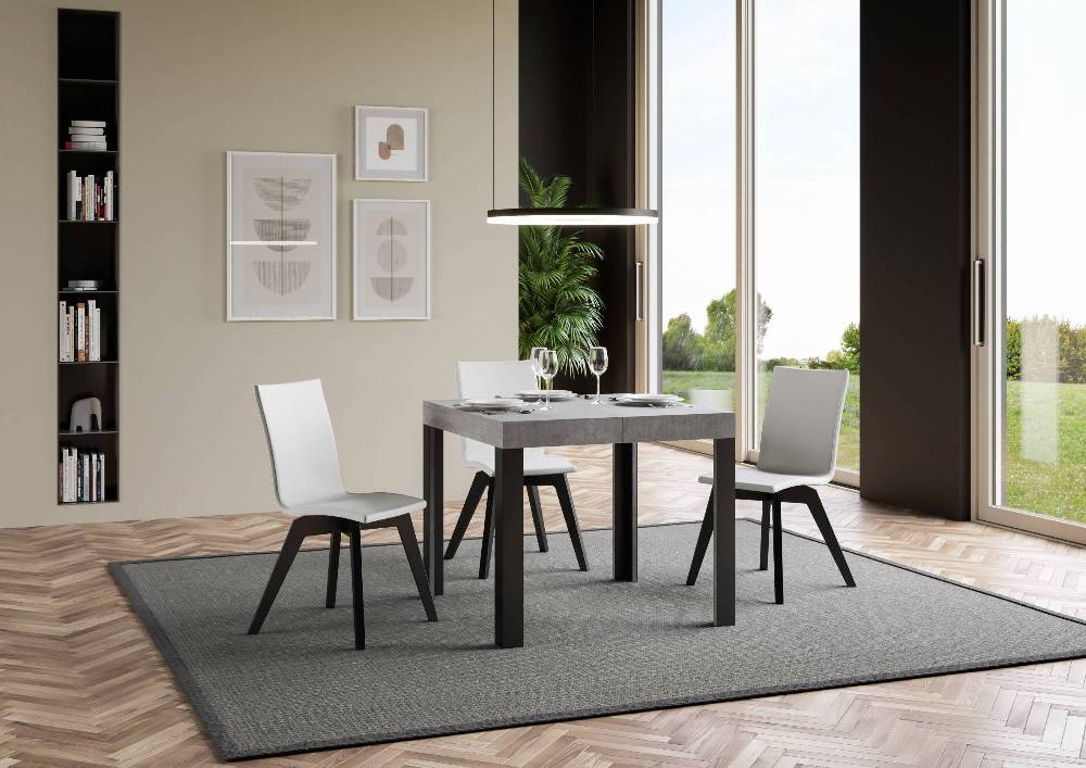 Itamoby Tavolo Linea Allungabile piano Cemento 90×90 Allungato 246 telaio Antracite Offerta Pasqua