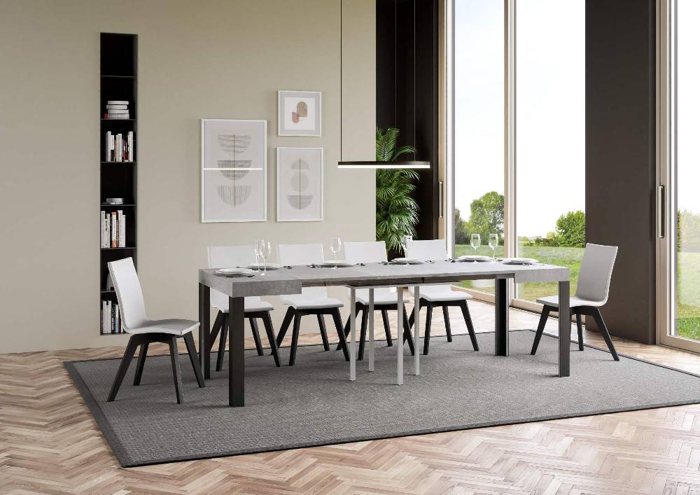 Itamoby Tavolo Linea Allungabile piano Cemento 90×90 Allungato 246 telaio Antracite Offerta Pasqua