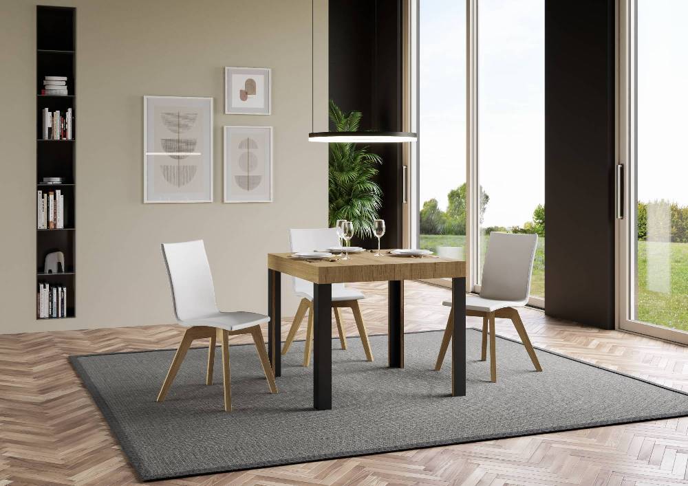 Itamoby Tavolo Linea Allungabile piano Quercia Natura 90×90 Allungato 246 telaio Antracite Offerta per la Festa della Mamma