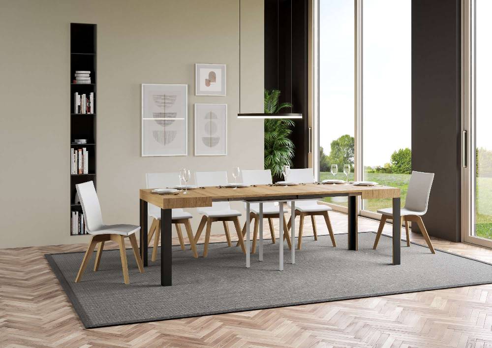 Itamoby Tavolo Linea Allungabile piano Quercia Natura 90×90 Allungato 246 telaio Antracite Offerta per la Festa della Mamma