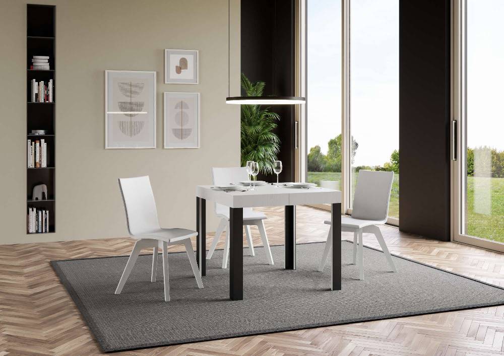 Itamoby Tavolo Linea Allungabile piano Bianco Frassino 90×90 Allungato 246 telaio Antracite Offerta Giorno del Papà