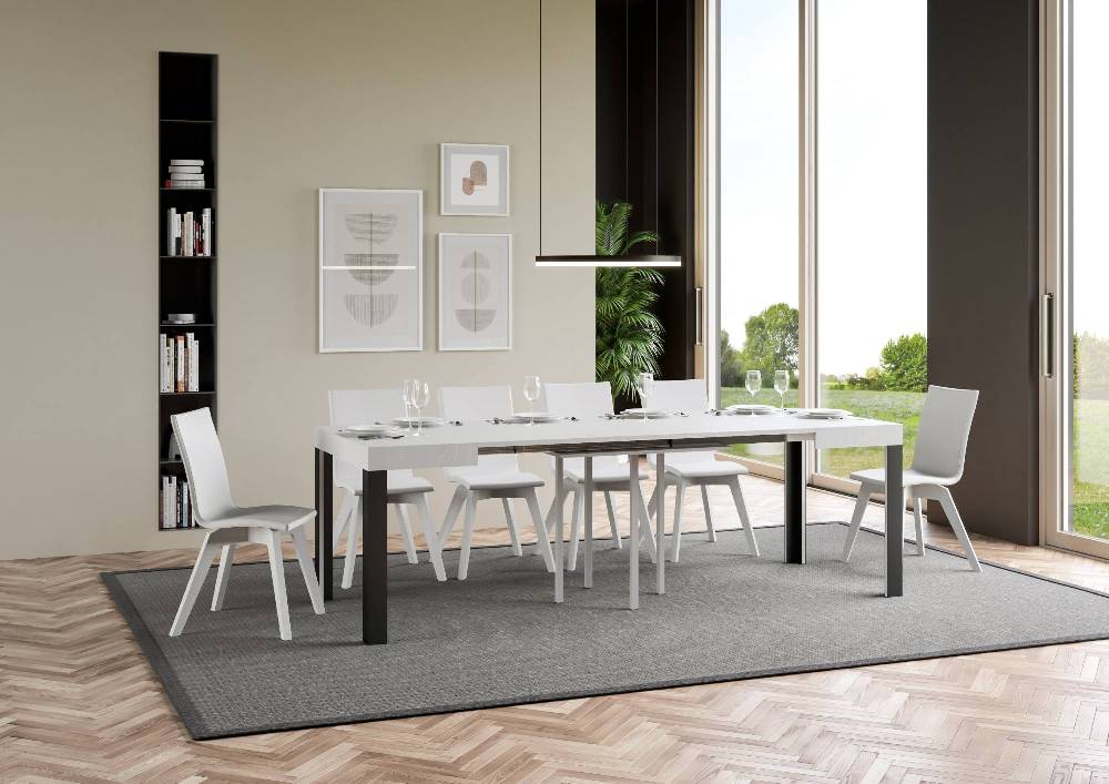 Itamoby Tavolo Linea Allungabile piano Bianco Frassino 90×90 Allungato 246 telaio Antracite Offerta Giorno del Papà