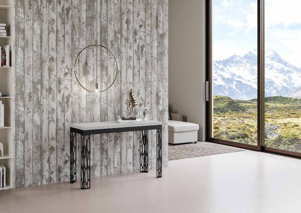 Itamoby Tavolo Ghibli Double Bianco Frassino 120×45 aperto/Allungato 120×90/200×90 gambe/telaio Antracite
