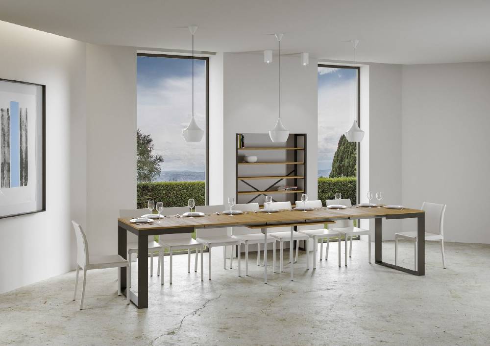 Itamoby Tavolo Tecno Evolution piano Quercia Natura 90×120 Allungato 90×380 telaio Antracite Sconti VIP
