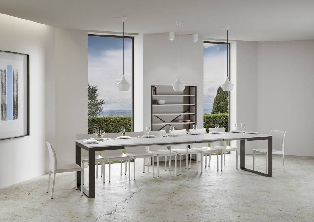 Itamoby Tavolo Tecno Evolution piano Bianco Frassino 90×120 Allungato 90×380 telaio Antracite Prezzo basso