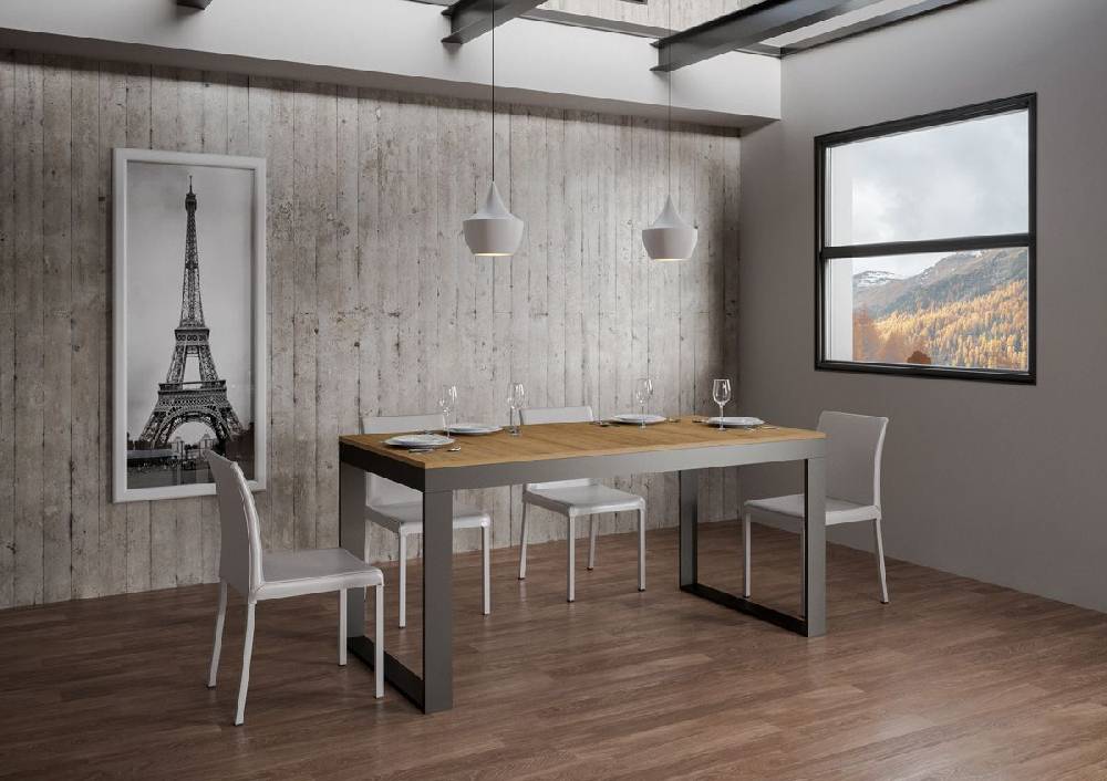 Itamoby Tavolo Tecno Evolution piano Quercia Natura 90×180 Allungato 90×284 telaio Antracite Ritorno libero
