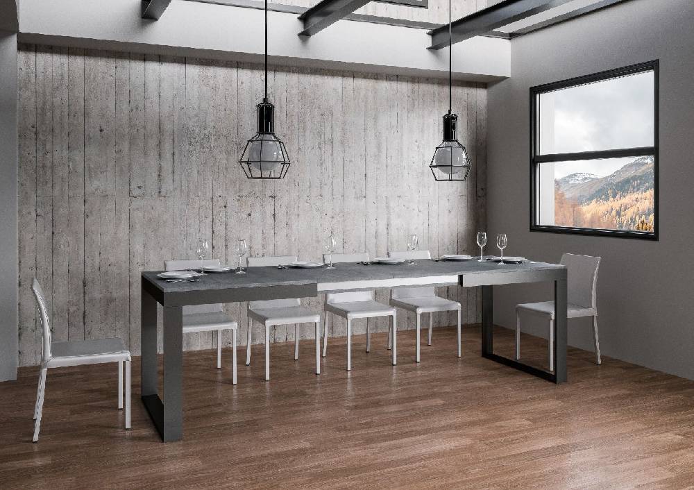 Itamoby Tavolo Tecno Evolution piano Cemento 90×160 Allungato 90×264 telaio Antracite ACQUISTA ORA