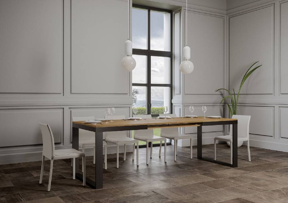 Itamoby Tavolo Tecno Evolution piano Quercia Natura 90×160 Allungato 90×264 telaio Antracite Latest stili