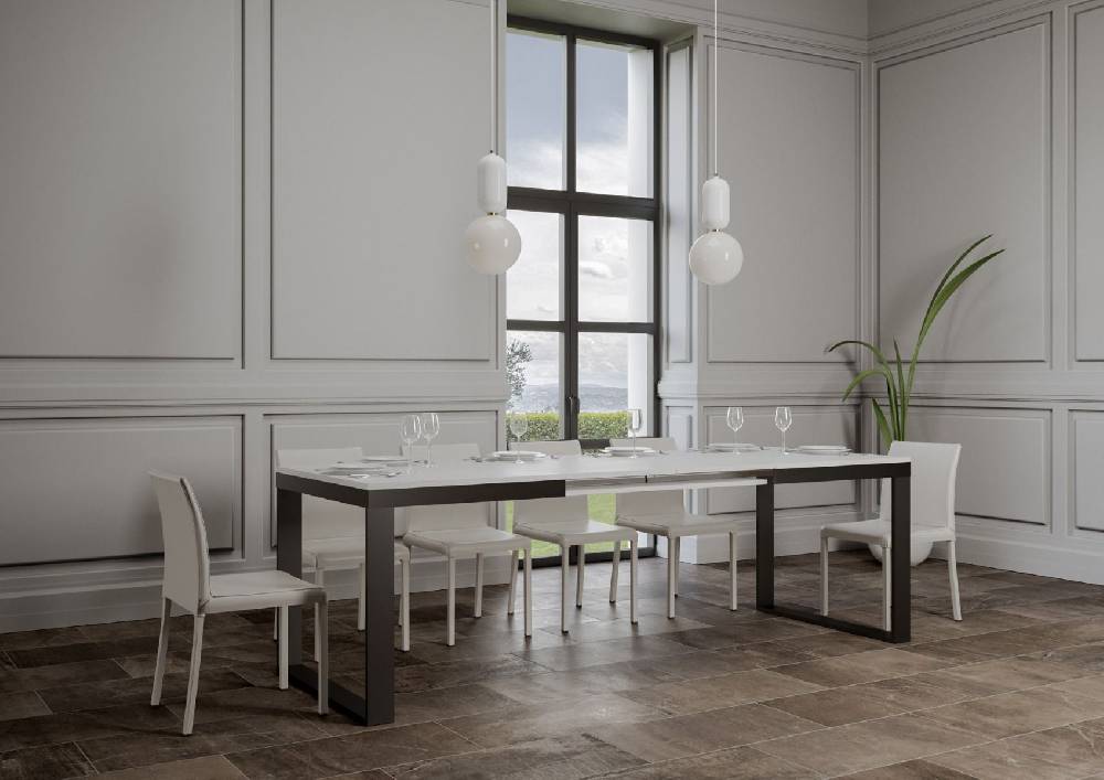 Itamoby Tavolo Tecno Evolution piano Bianco Frassino 90×160 Allungato 90×264 telaio Antracite Ultimi due giorni