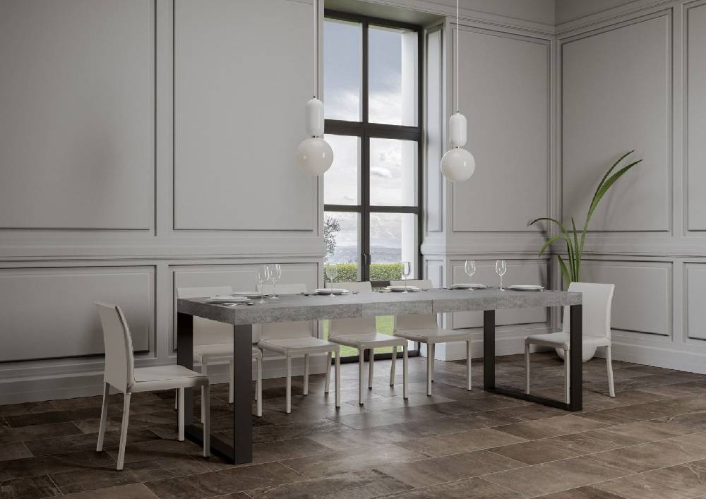Itamoby Tavolo Tecno Premium Allungabile piano Cemento 90×180 Allungato 440 telaio Antracite Only for today