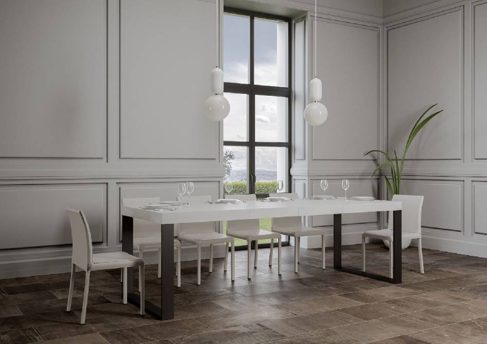 Itamoby Tavolo Tecno Premium Allungabile piano Bianco Frassino 90×180 Allungato 440 telaio Antracite Sostegno trimestrale