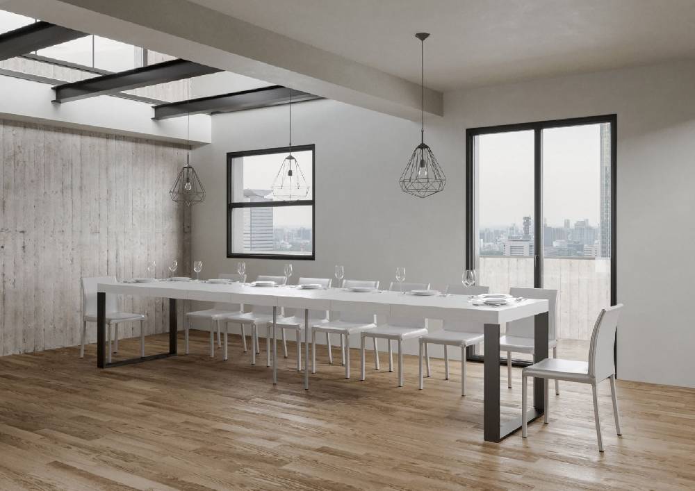 Itamoby Tavolo Tecno Premium Allungabile piano Bianco Frassino 90×160 Allungato 420 telaio Antracite Solo un giorno rimasto