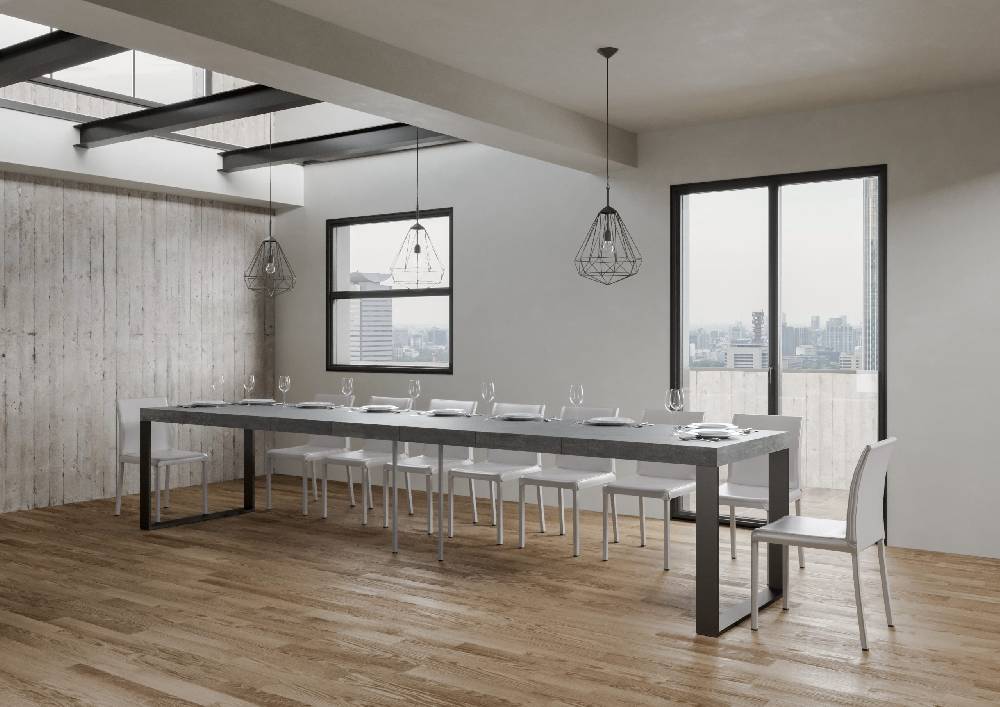 Itamoby Tavolo Tecno Premium Allungabile piano Cemento 90×130 Allungato 390 telaio Antracite Enormi sconti