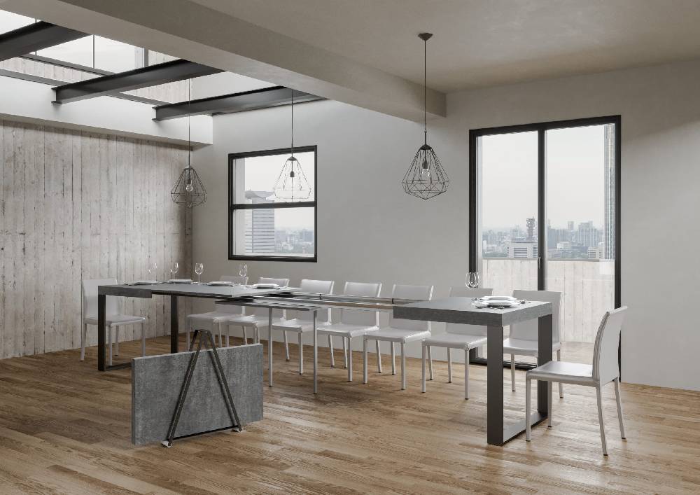 Itamoby Tavolo Tecno Allungabile piano Cemento 90×160 Allungato 420 telaio Antracite Flash Sale