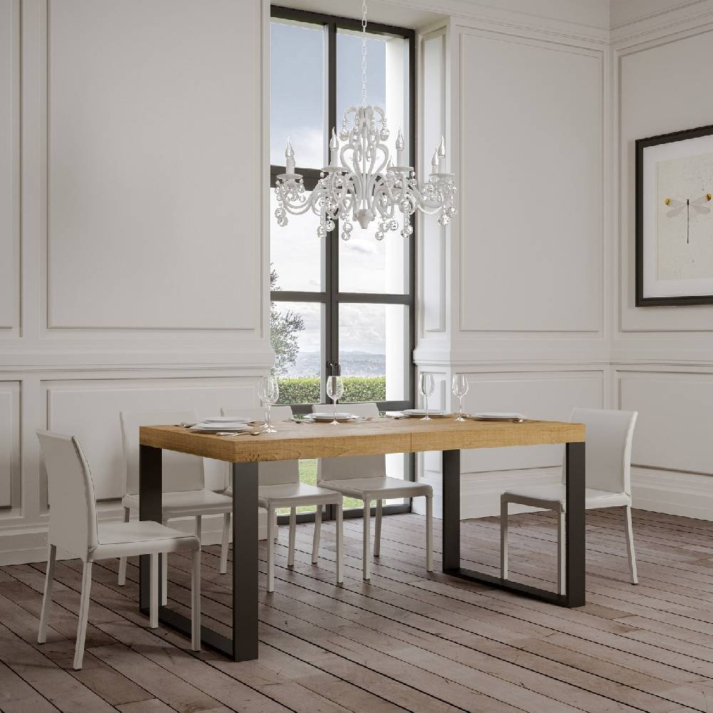 Itamoby Tavolo Tecno Allungabile piano Quercia Natura 90×160 Allungato 420 telaio Antracite Fornitura limitata
