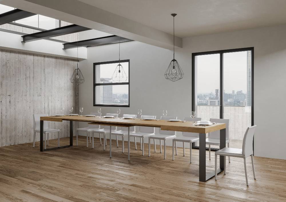 Itamoby Tavolo Tecno Allungabile piano Quercia Natura 90×160 Allungato 420 telaio Antracite Fornitura limitata