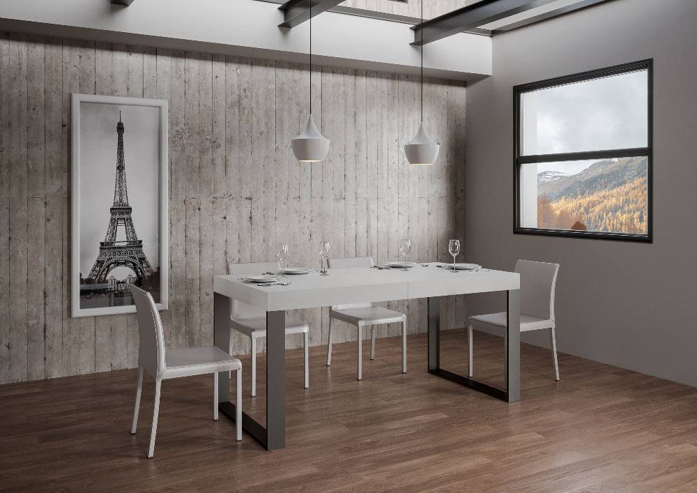 Itamoby Tavolo Tecno Allungabile piano Bianco Frassino 90×160 Allungato 264 telaio Antracite Smaltimento dello stoccaggio