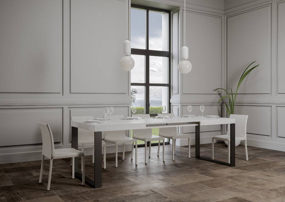 Itamoby Tavolo Tecno Allungabile piano Bianco Frassino 90×160 Allungato 264 telaio Antracite Smaltimento dello stoccaggio