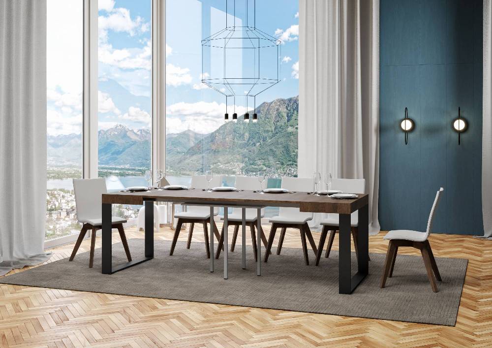 Itamoby Tavolo Tecno Allungabile piano Noce 90×90 Allungato 246 telaio Antracite Offerta temporanea
