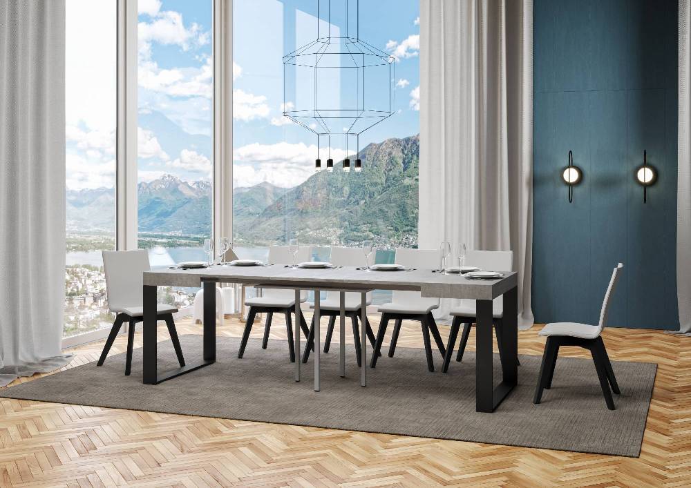 Itamoby Tavolo Tecno Allungabile piano Cemento 90×90 Allungato 246 telaio Antracite Offerte esclusive