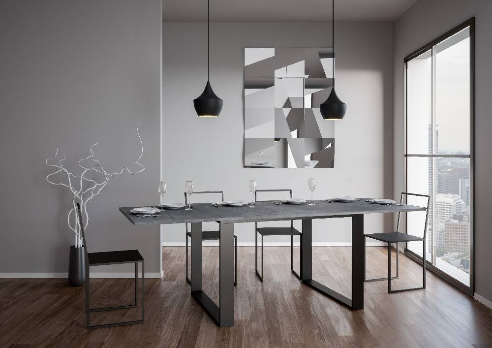 Itamoby Tavolo Tecno Libra Cemento 90×120 Allungato 90×240 telaio Antracite Bestseller