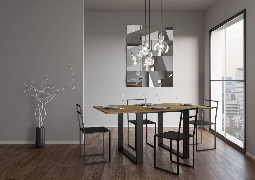 Itamoby Tavolo Tecno Libra Quercia Natura 90×120 Allungato 90×240 telaio Antracite Offerte stagionali