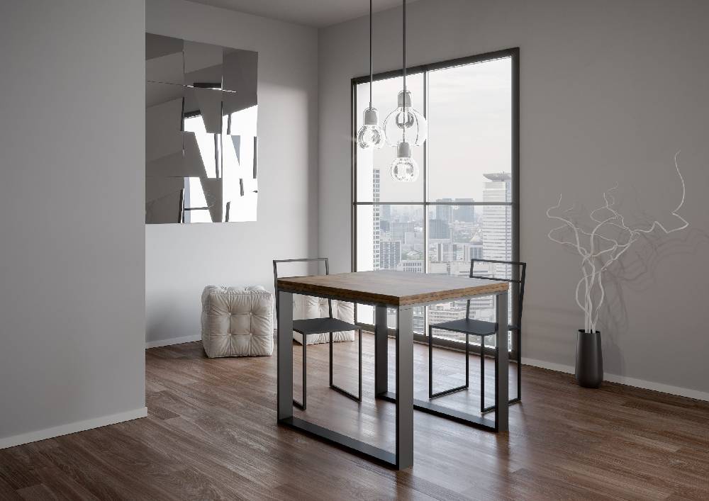 Itamoby Tavolo Tecno Libra Noce 90×90 Allungato 90×180 telaio Antracite Liquidazione